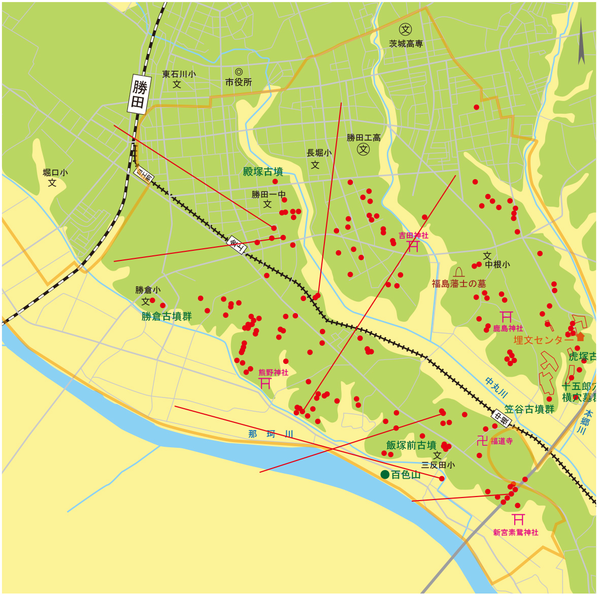 勝田一中学区①遺跡マップRUINS MAP | ひたちなか市埋蔵文化財調査センター